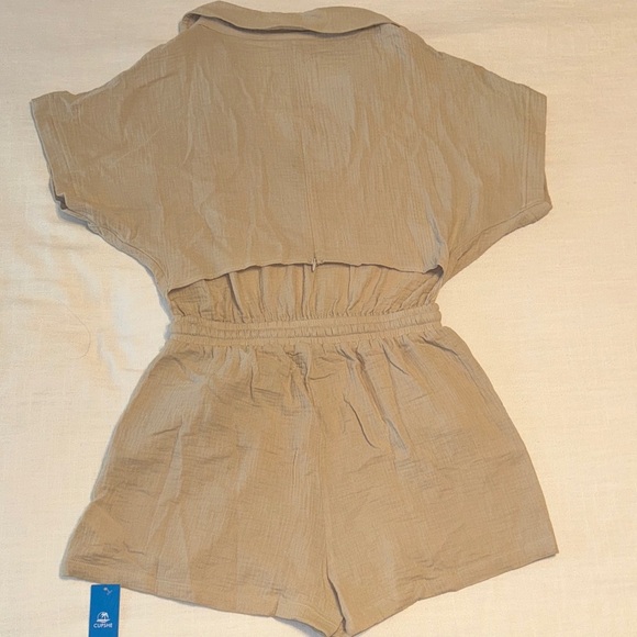🌞👗 🆕 CUPSHE Neutral Drawstring Plunging V-Neck Romper – Size Medium - Picture 8 of 16